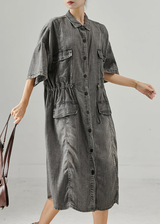 Grey Cinched Denim Holiday Dress Summer