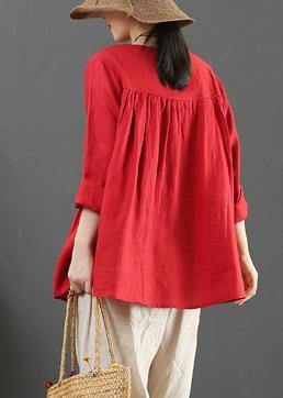 Diy O Neck Cinched Shirts Sewing Red Top