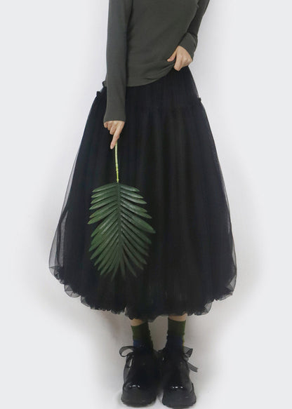 Black Elastic Waist Tulle Bud Skirt Ruffled