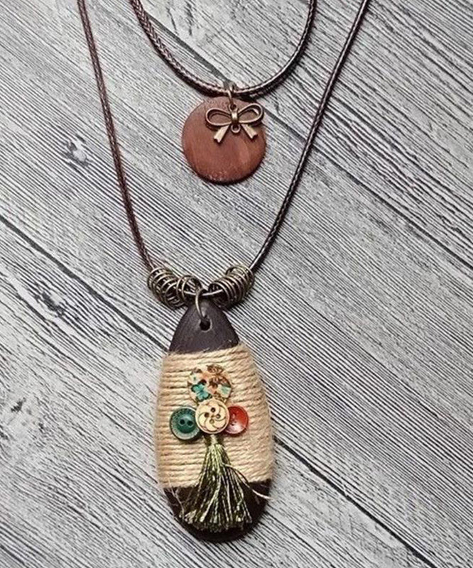 Coffee Weaving Water Drop Sweater Pendant Necklace