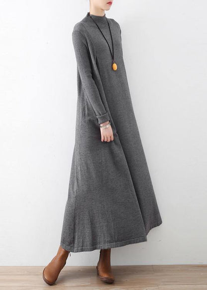 Modern High Neck Batwing Sleeve Falltunic Dresswork Gray Robes Dress