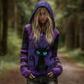Women's Halloween Little Black Cat Pattern Dirty Color Vintage Hooded Sweater artswardrobe