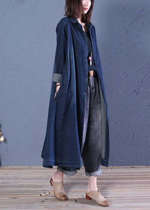 Boutique Blue Peter Pan Collar Patchwork Denim Trench Coats