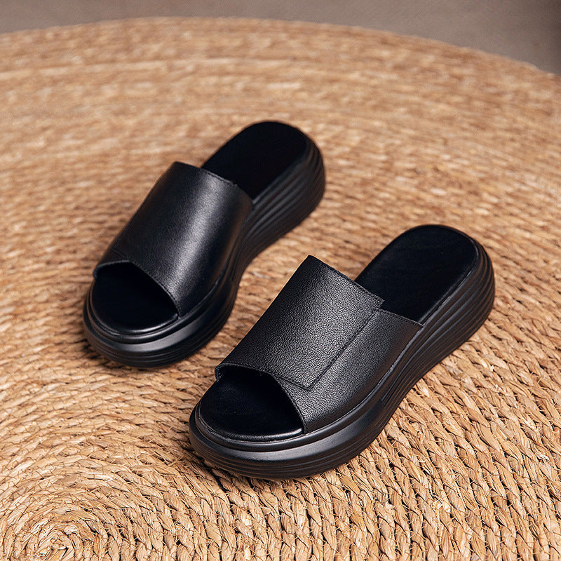 Flat Leather Slippers for