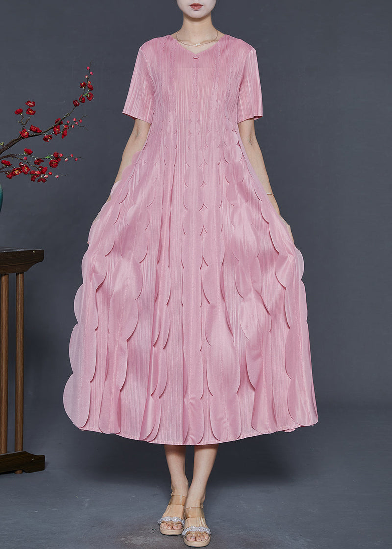 Original Design Pink Ruffles Silk a Line Dress Summer