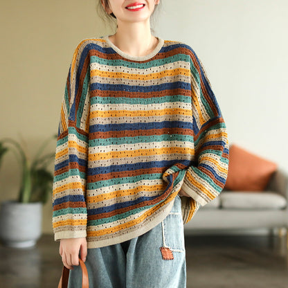 Autumn Color Matching Stripe Knitted Sweater