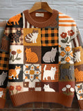 Women's Fall Floral Cat Crochet Pattern Cozy Knit Sweater elevenforest