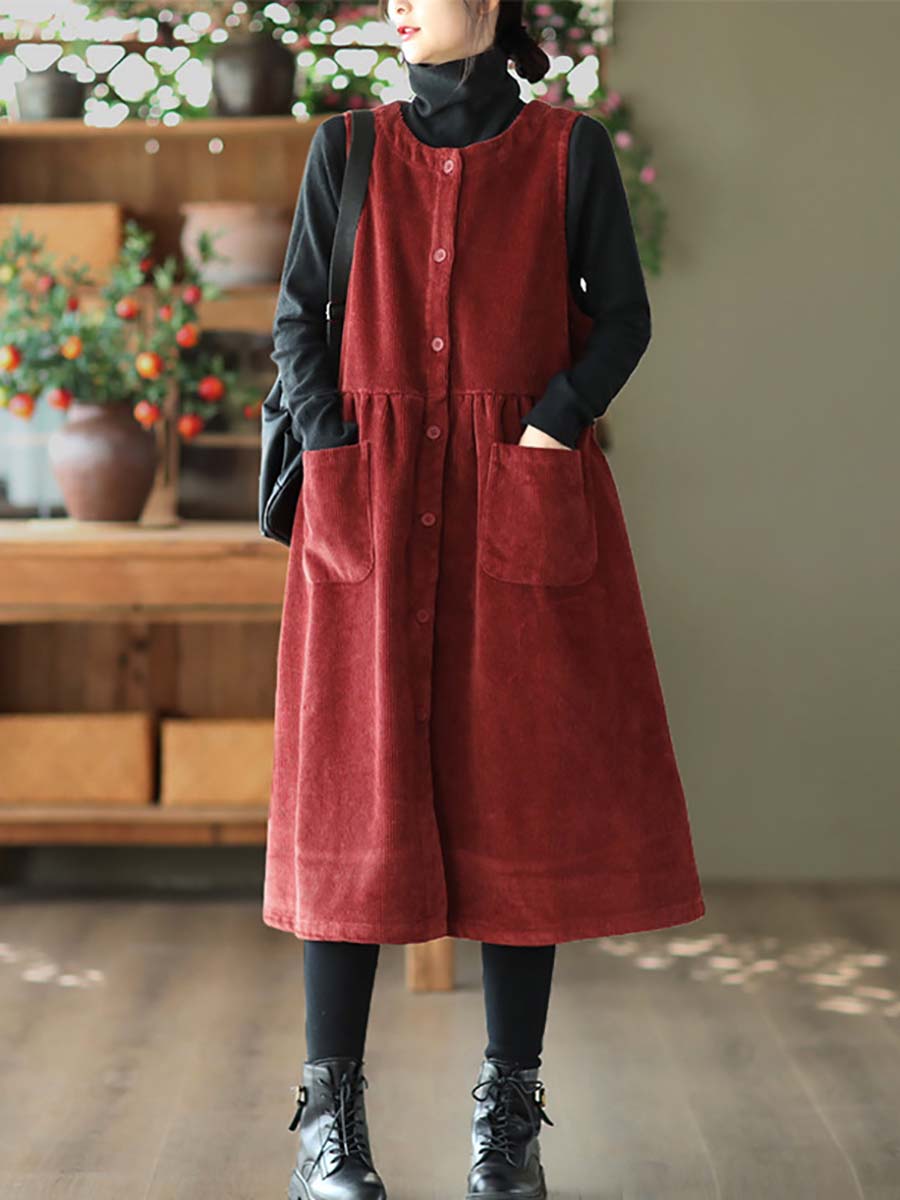 Corduroy Button Vest Dress