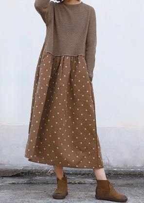 Cozy Brown Sweater Wardrobes Quotes O Neck Tunic Patchwork Knitwear