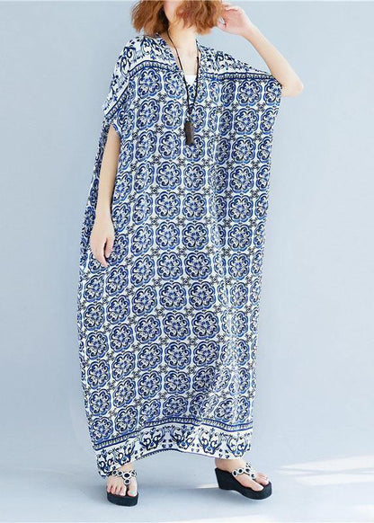 V Neck Cotton Tunics Fabrics Long Dresses Summer