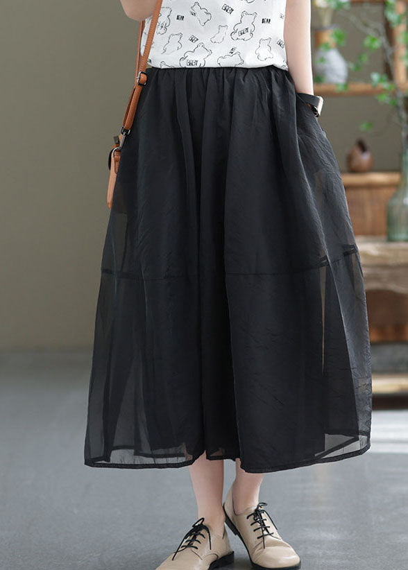 Classy Coffee Elastic Waist Patchwork Organza a Line Skirt Summer
