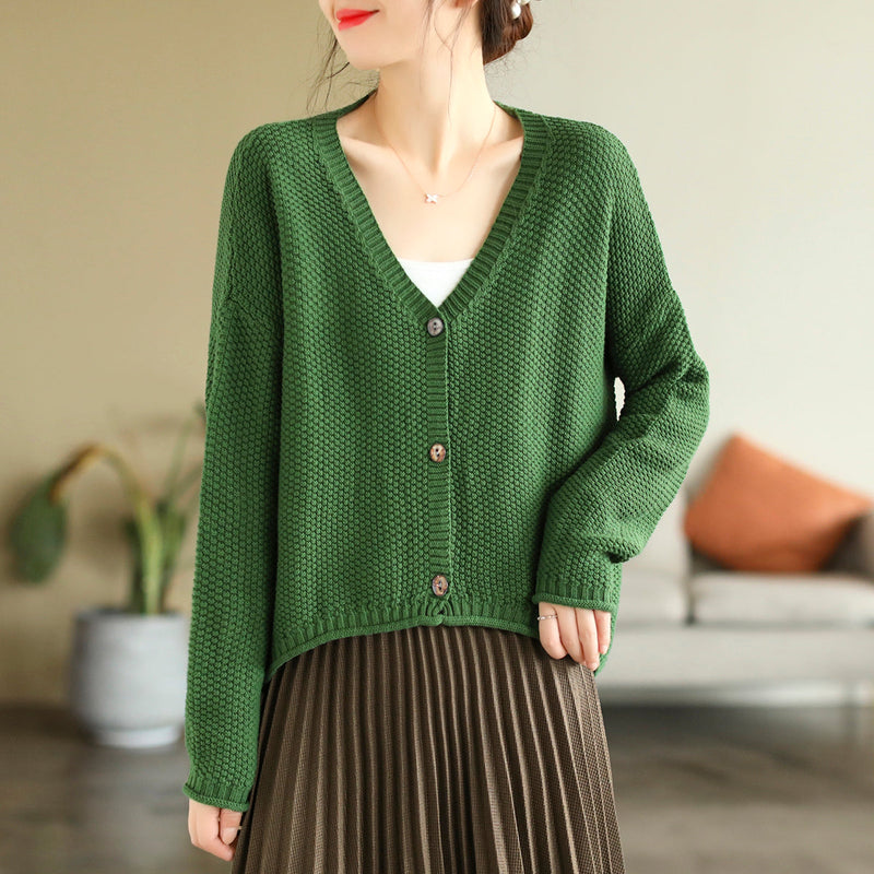 Autumn V-neck Cotton Knitted Cardigan