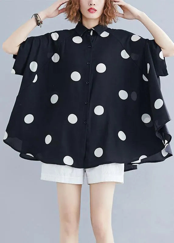 Diy Black Dotted Clothes for Lapel Ruffles Top