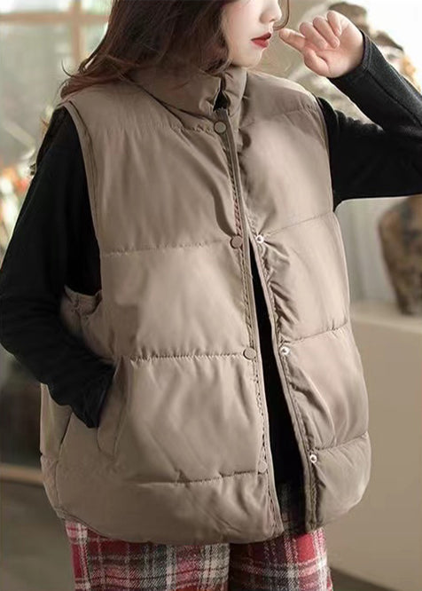 Art Chocolate Stand Collar Warm Fine Cotton Filled Vest