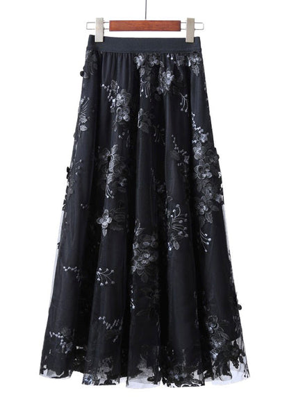 Unique Chocolate Embroideried High Waist Tulle Skirt Summer