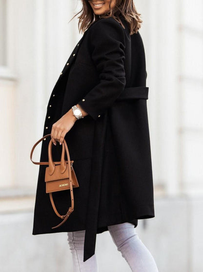 Coats Simple Double Breasted Rivet Lapel Wool Coat