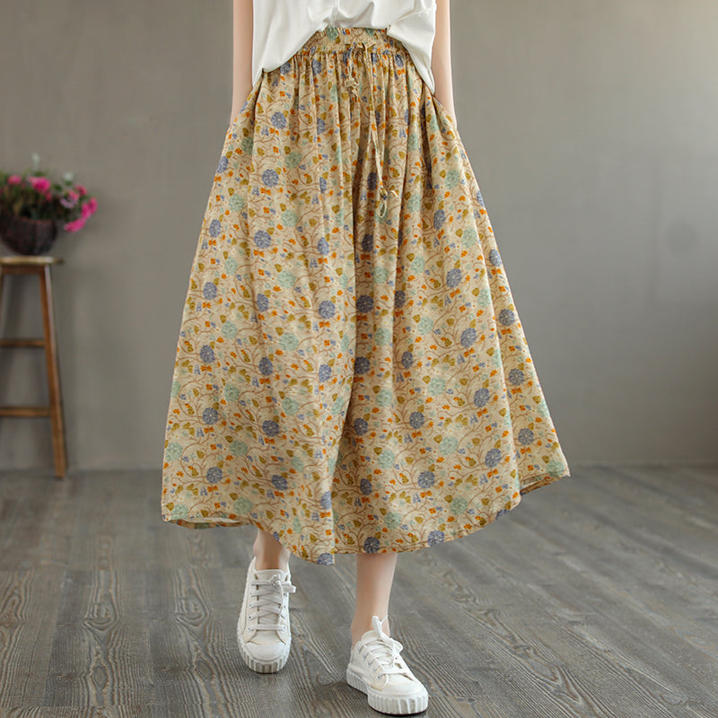 Cozy Linen Retro Loose Printed A-line Skirt