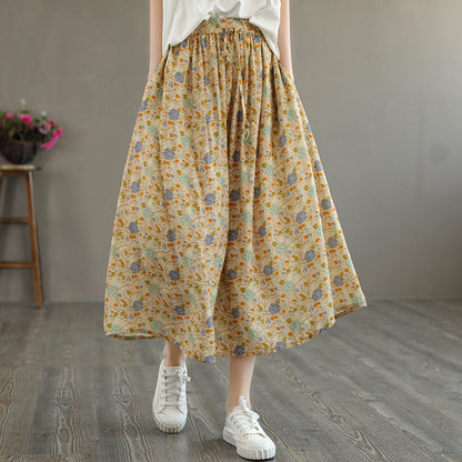 Cozy Linen Retro Loose Printed A-line Skirt