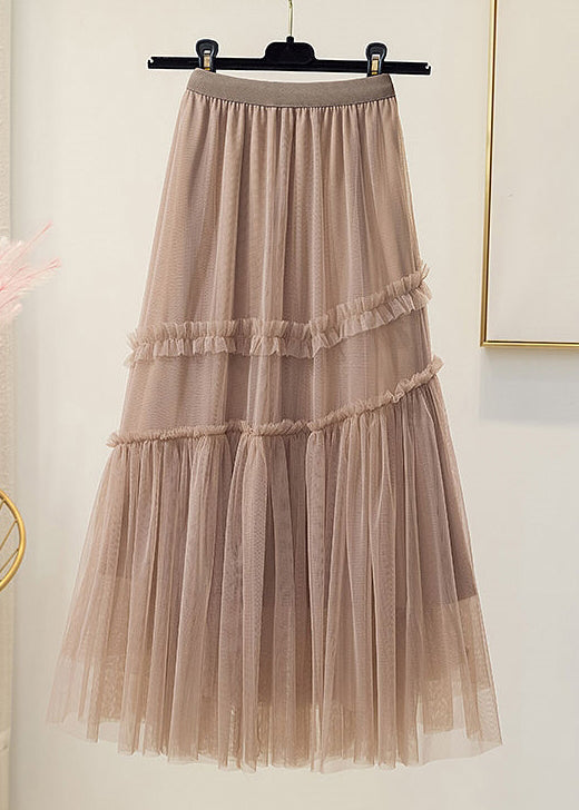 Coffee Bow High Waist Tulle Skirt Spring