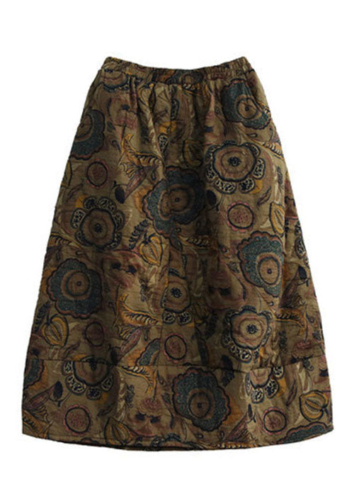 Red Elastic Waist Patchwork Print Fine Cotton Filled Skirt Winter