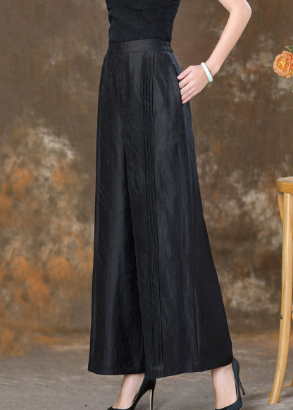 Black Patchwork Silk Velour High Waist Wide Leg Pants