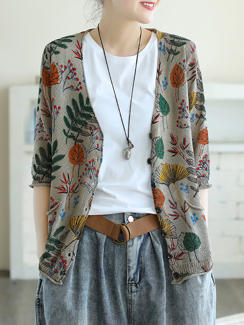 - Leaf Printed Half Sleeve Knitted Shirt