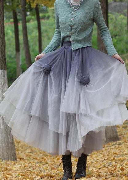 Unique Grey Gradient Color Stereoscopic Tulle Skirts Spring