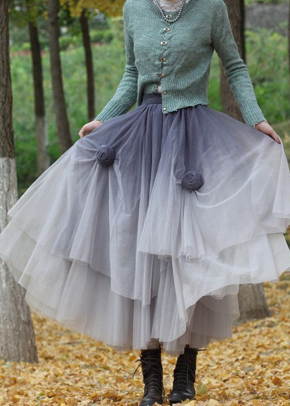 Unique Grey Gradient Color Stereoscopic Tulle Skirts Spring