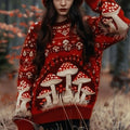 Vintage Mushroom Art Chunky Knitted Sweater artswardrobe