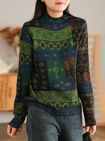 Half-high Collar Cotton Colorblock Autumn Sweater