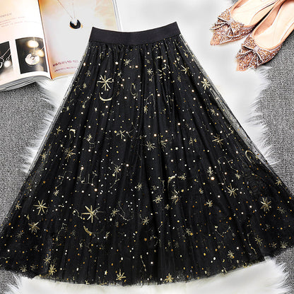 Black Embroideried Sequins Tulle Skirts Summer