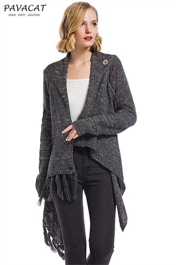 Tassel Asymmetrical Hem Shawl Speckled Fringe Cardigan - Khaki