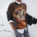 Vintage Icelandic Sleepy Cat Knitted Jacquard Women's Sweater elevenforest