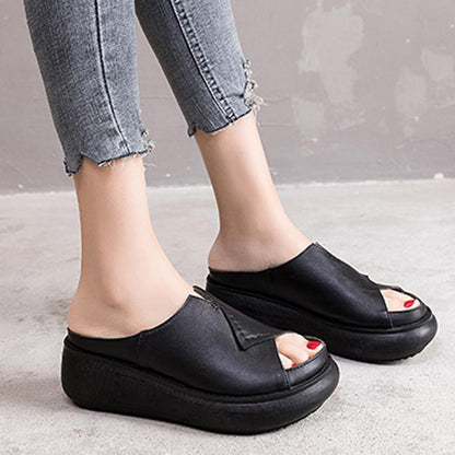 Sewing Platform Leather Slippers