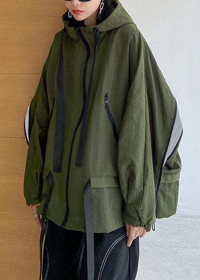 Unique Hooded Pockets Fall Coat Army Green Baggy Coat