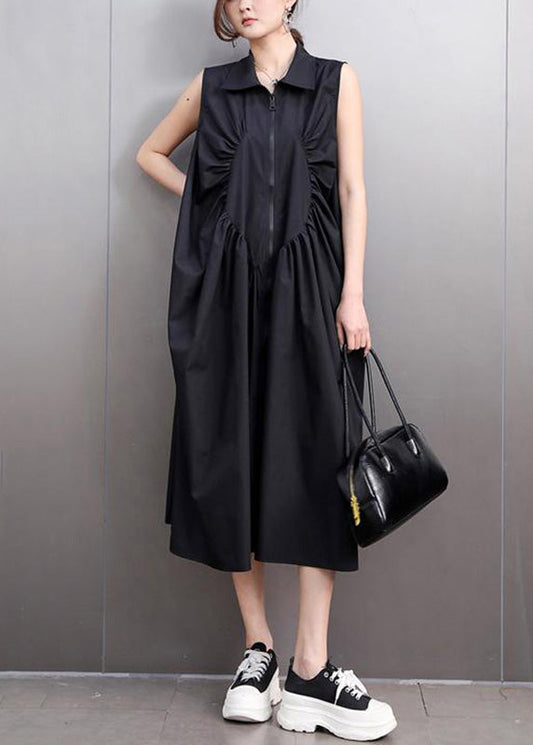 Black Patchwork Wrinkled Maxi Dresses Summer