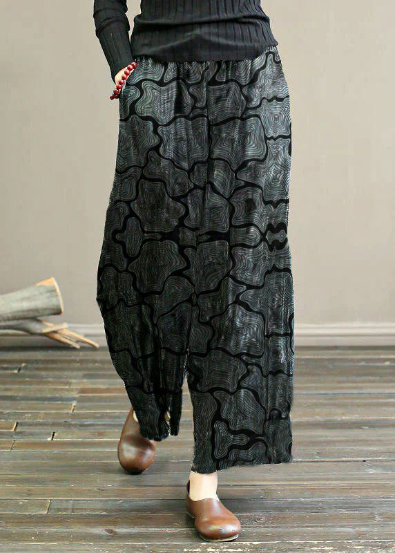 Black Striped Linen Wide Leg Pants Elastic Waist Oversized