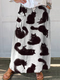 Women's Vintage Funny Cats Art Print Linen Pocket Skirt
