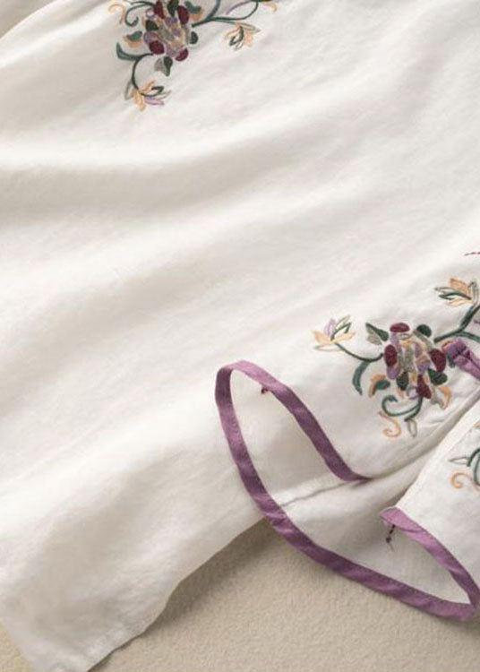 White Embroidered Button Blouse Tops Half Sleeve