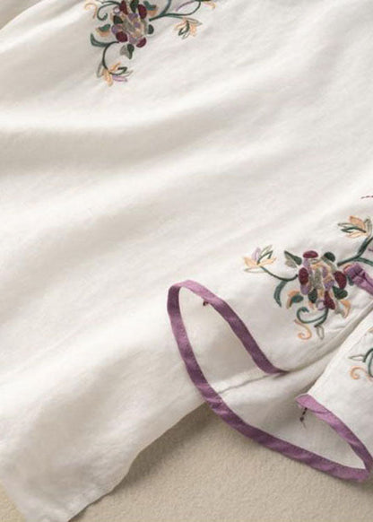 White Embroidered Button Blouse Tops Half Sleeve