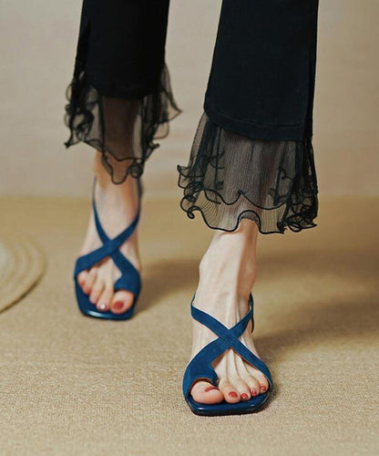 Blue Cross Strap Splicing Chunky Genuine Suede Surface Sandals
