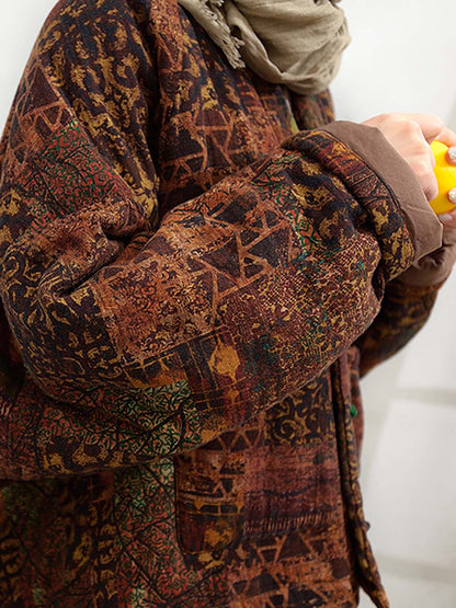 Winter Print Button Short Cotton Coat