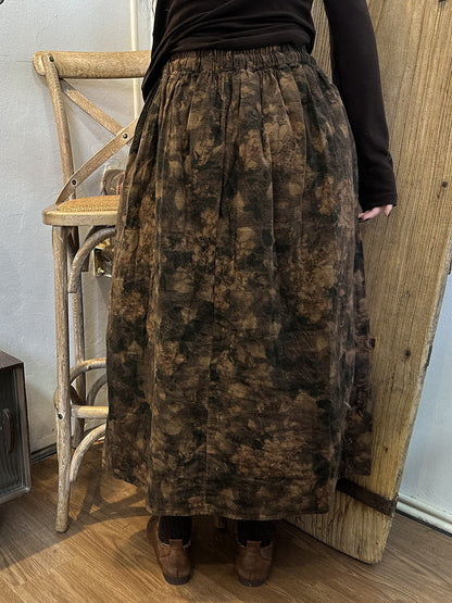 Winter Drawstring Print Cotton Skirt