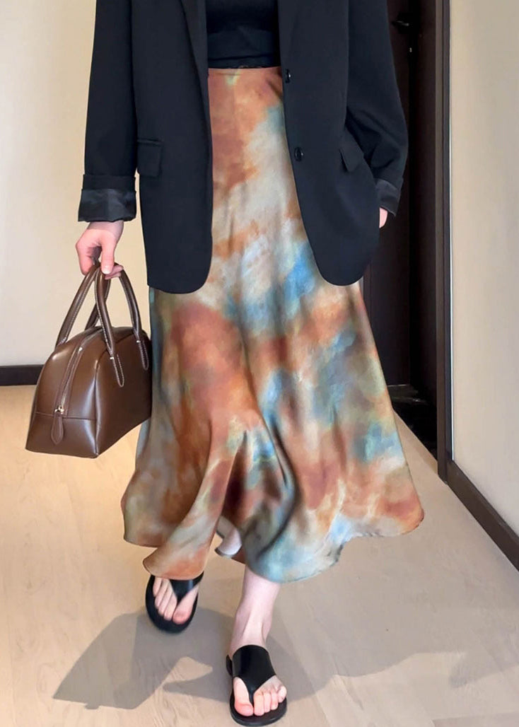 Gradient Color Tie Dye High Waist Skirt Fall