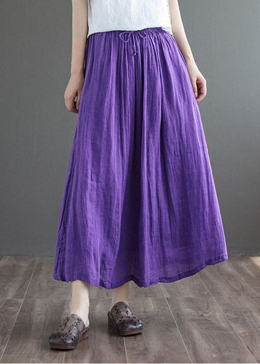 Purple Double-deck Linen a Line Skirt Tie Waist Summer