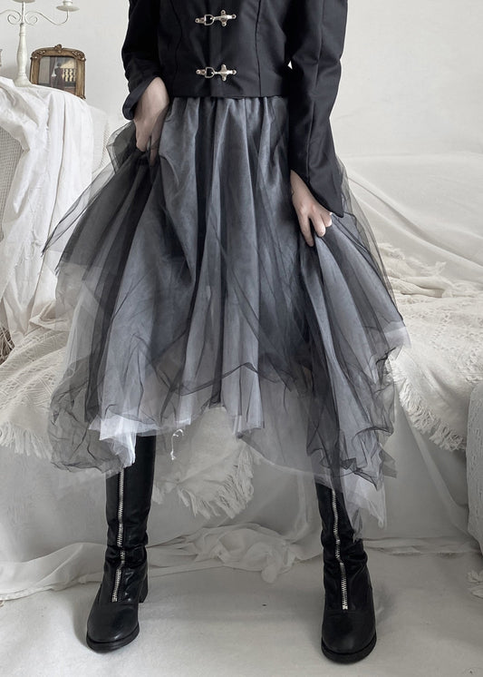 Diy Black Asymmetrical Wrinkled Tulle a Line Skirt Fall