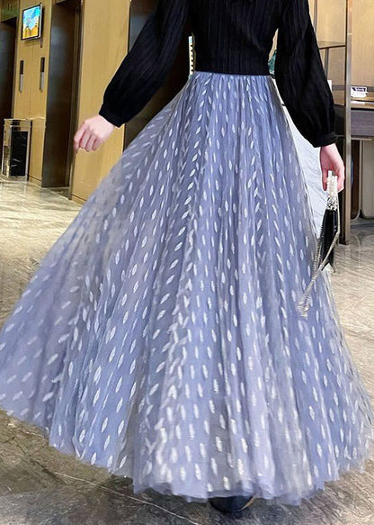 Blue Tulle a Line Skirts High Waist