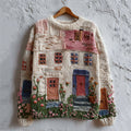Comstylish Cottagecore Floral House Inspired Embroidered Cozy Knit Sweater