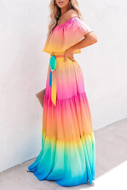 Off Shoulder Rainbow Dress