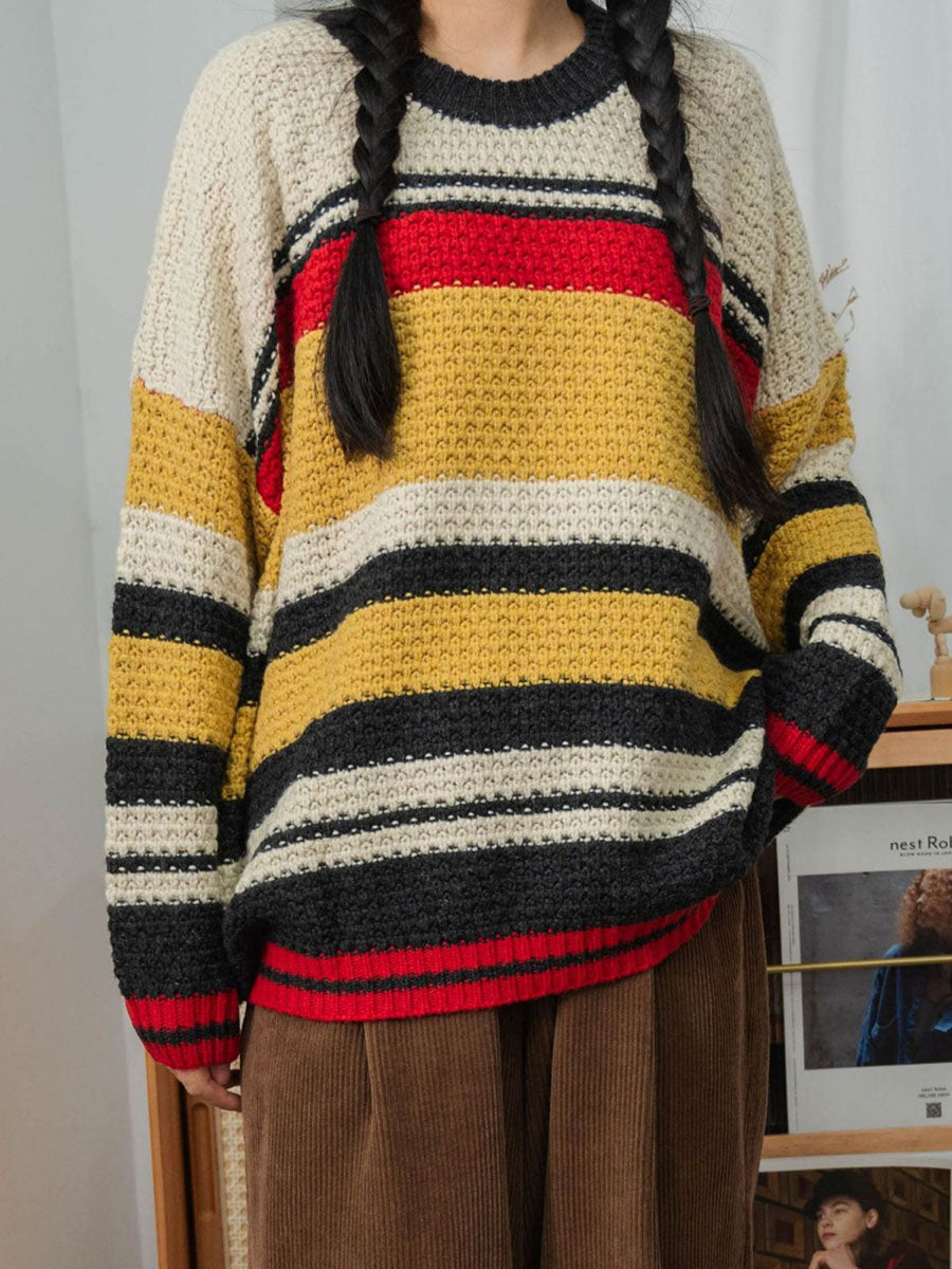 Japan Style Stripe Knitted Loose Sweater